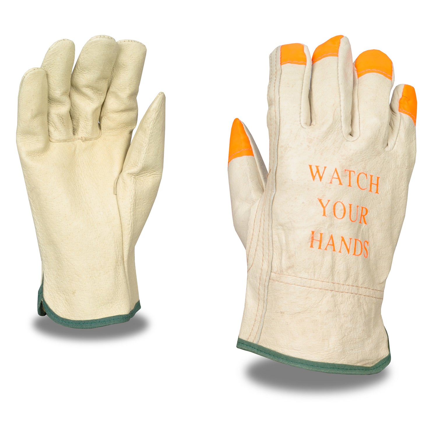 PIGSKIN GRAIN DRIVER GLOVES - ORANGE FINGERTIPS - Pack of 12
