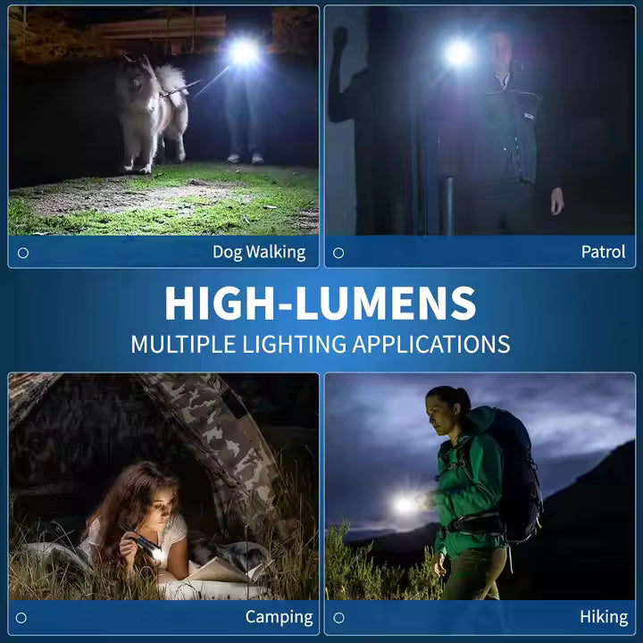 detail image for the 3463LT rechargeable flashlight showing ways it may be used - for walking, hiking, camping, or patrolling
