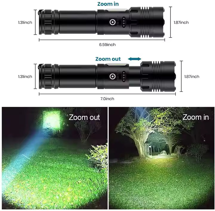 detail image for the 3463LT rechargeable flashlight, showing the telescoping zoom function