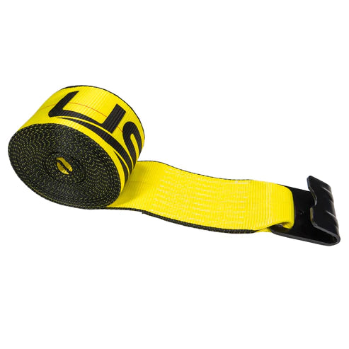 Four inch yellow winch strap with flat hook