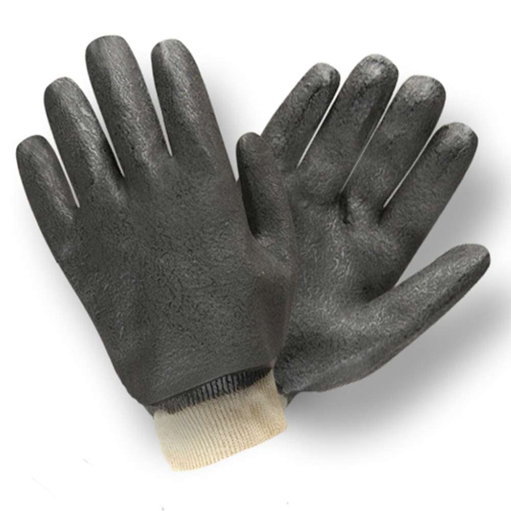 BLACK PVC-DOUBLE DIPPED GLOVES - ETCHED GRIP - Pack of 12