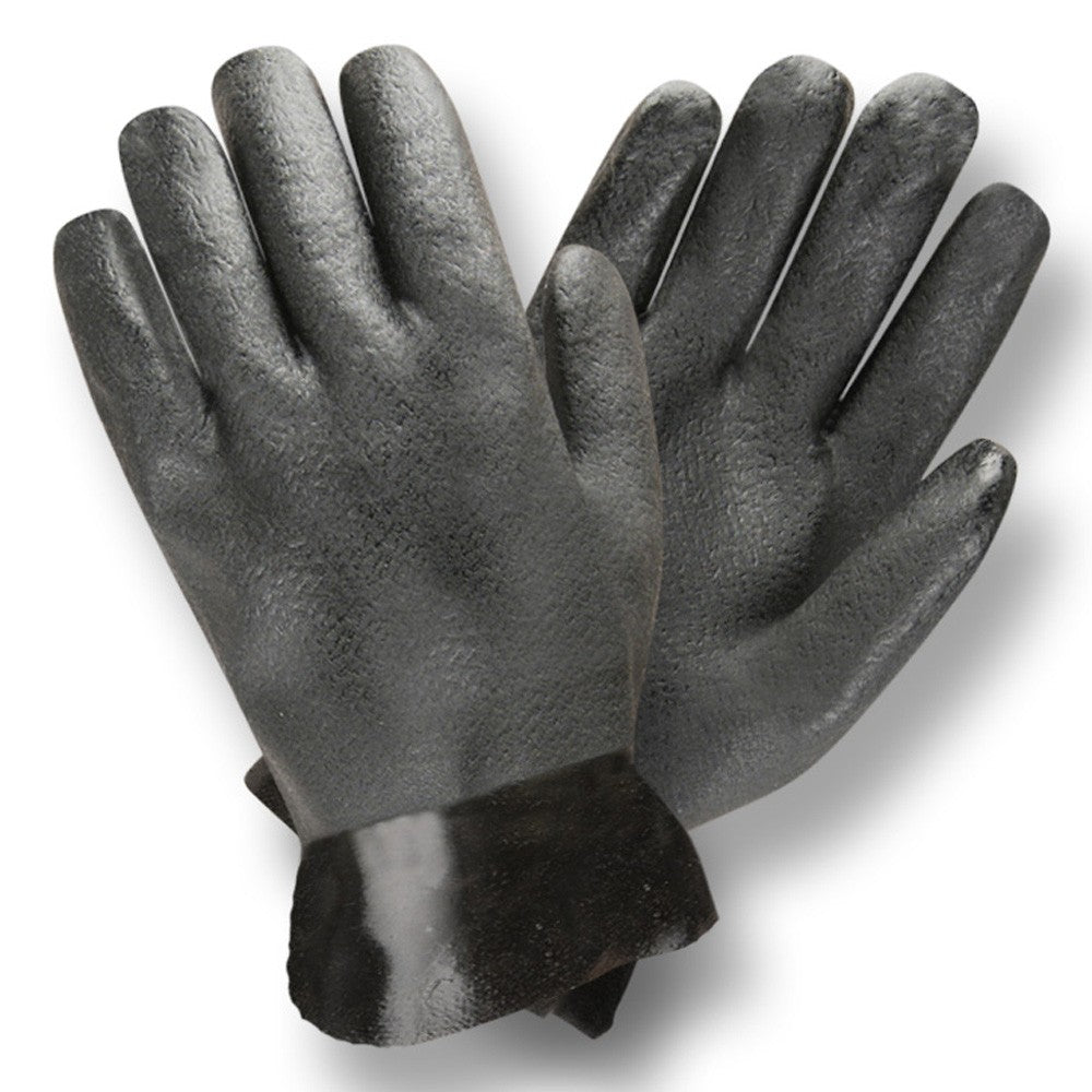 BLACK PVC-DOUBLE DIPPED GLOVES - ETCHED GRIP - Pack of 12