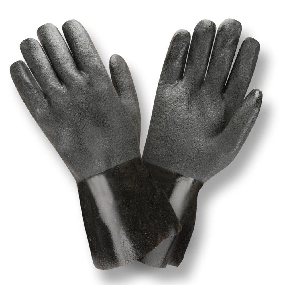 BLACK PVC-DOUBLE DIPPED GLOVES - ETCHED GRIP - Pack of 12