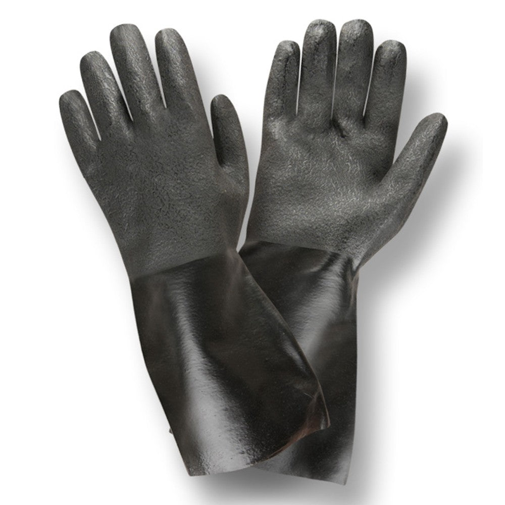 BLACK PVC-DOUBLE DIPPED GLOVES - ETCHED GRIP - Pack of 12
