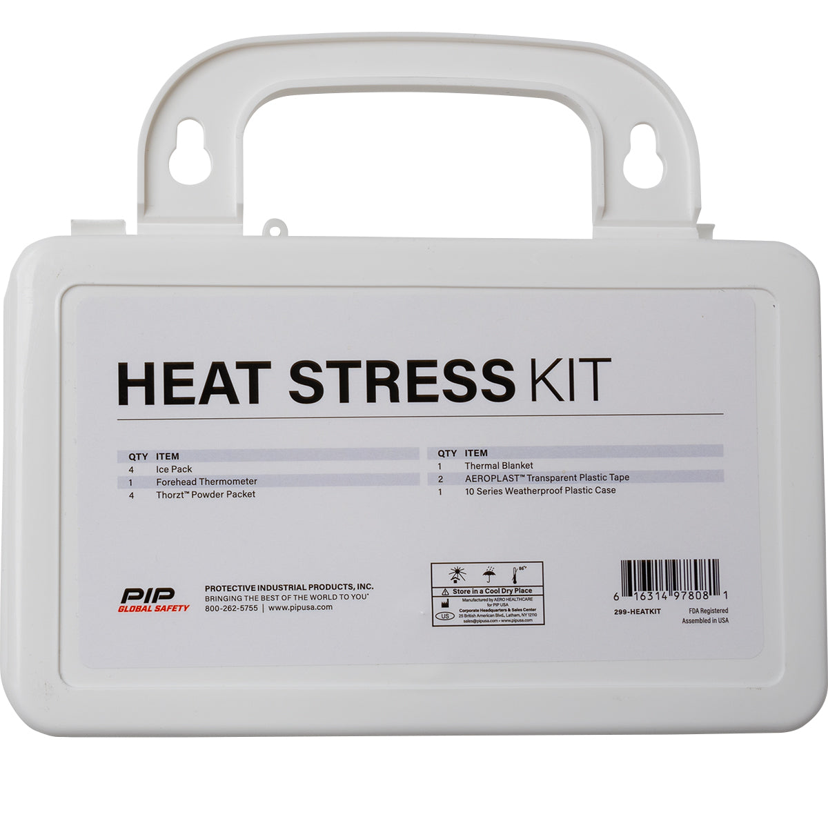 Reverse side of a heat stress first aid kit