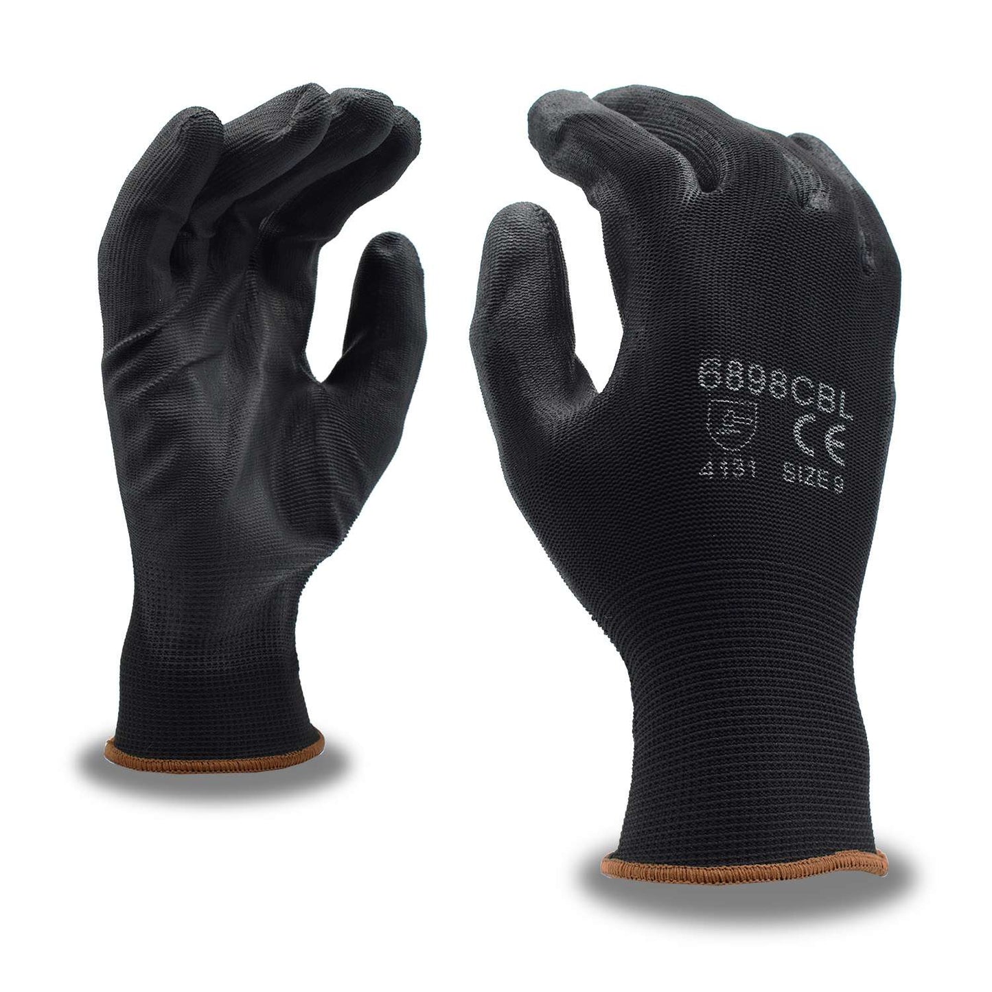 BLACK POLYURETHANE GLOVES - Pack of 12